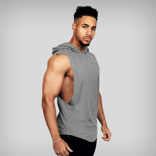 With Hat Gym T-shirt Man Sleeveless Sweatshirt Gym Clothing Men Bodybuilding Clothes Men's Singlet Fitness Vest Singlets Tops