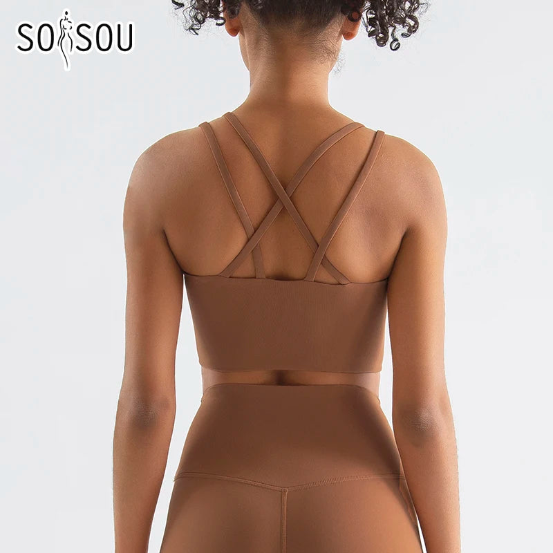 Nylon Top Women Sports Bra Yoga Gym Fitness Bras For Women Elastic Cross Back Women's Underwear Bralette