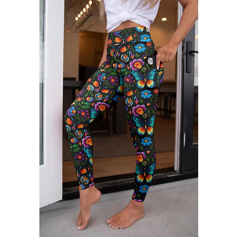 High Quality Women Elastic Pocket Pants Fashion High Waist 3D Printing Stretch Fitness Girls Leggings