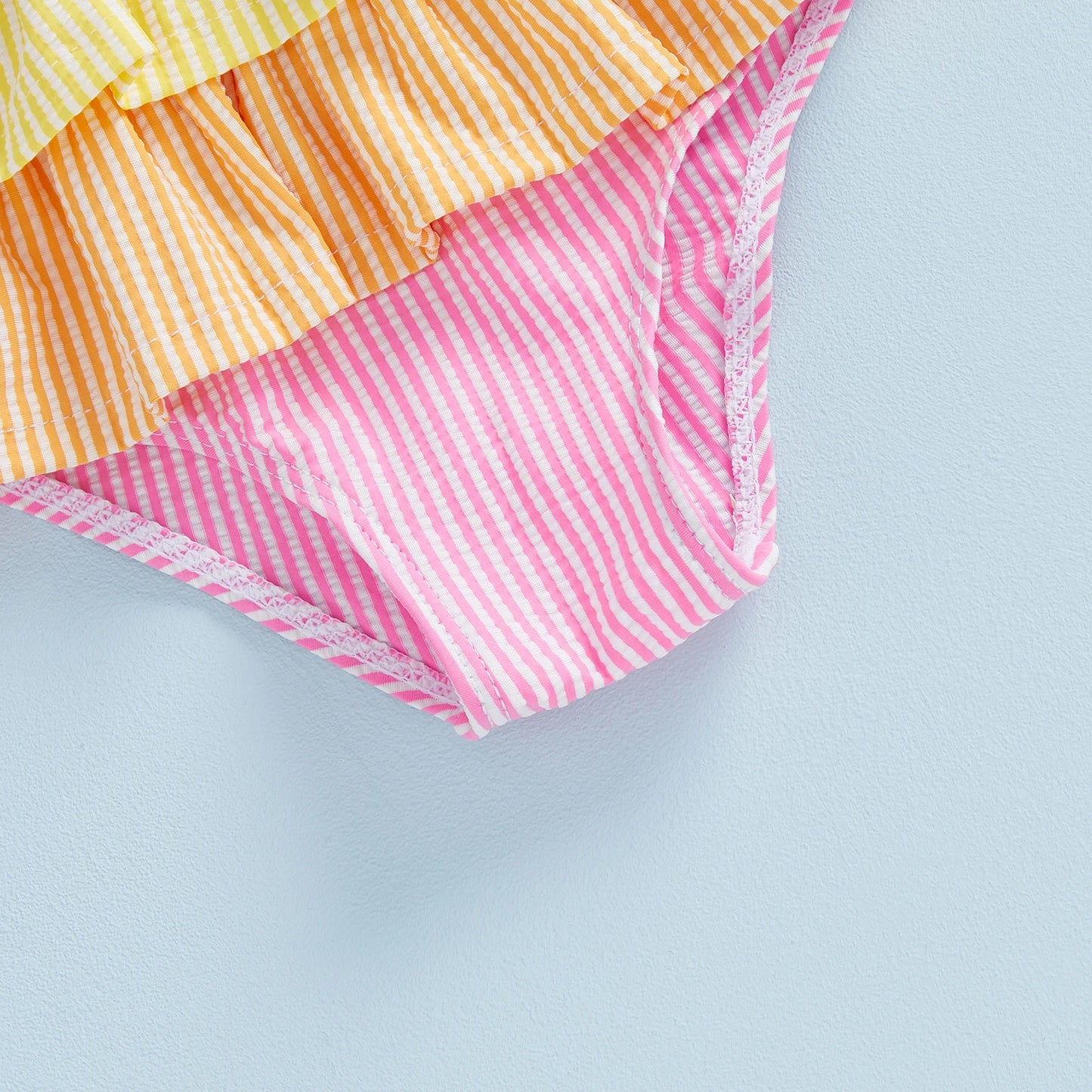 Toddler Little Girls Summer Cami Romper Swimsuit Sleeveless Tiered Colorful Striped/Plaid Swimwear