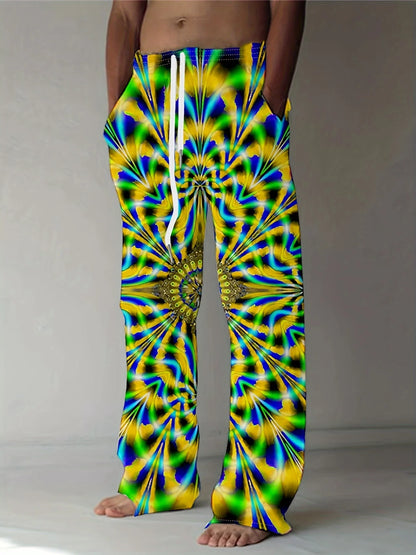 Men's Pants Summer Holiday Street Beach Pants Drawstring Pocket Casual Pants Abstract Texture Printed Men's Pants