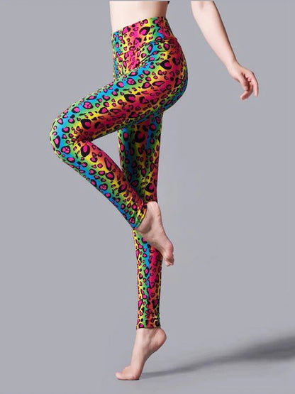 CUHAKCI High Waist Leggings Sportwear Workout Women Jeggings Elastic Pants Leopard Summer Printed Stripe Fitness Leggins