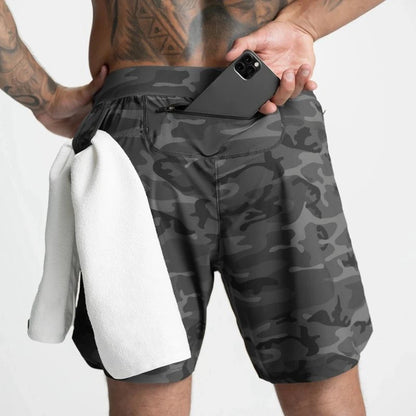 Men Quick Dry Exercise Tranning Shorts Running Fitness Basketball Sports Gym Crossfit Sweatpants with Zipper Back Phone Pouch