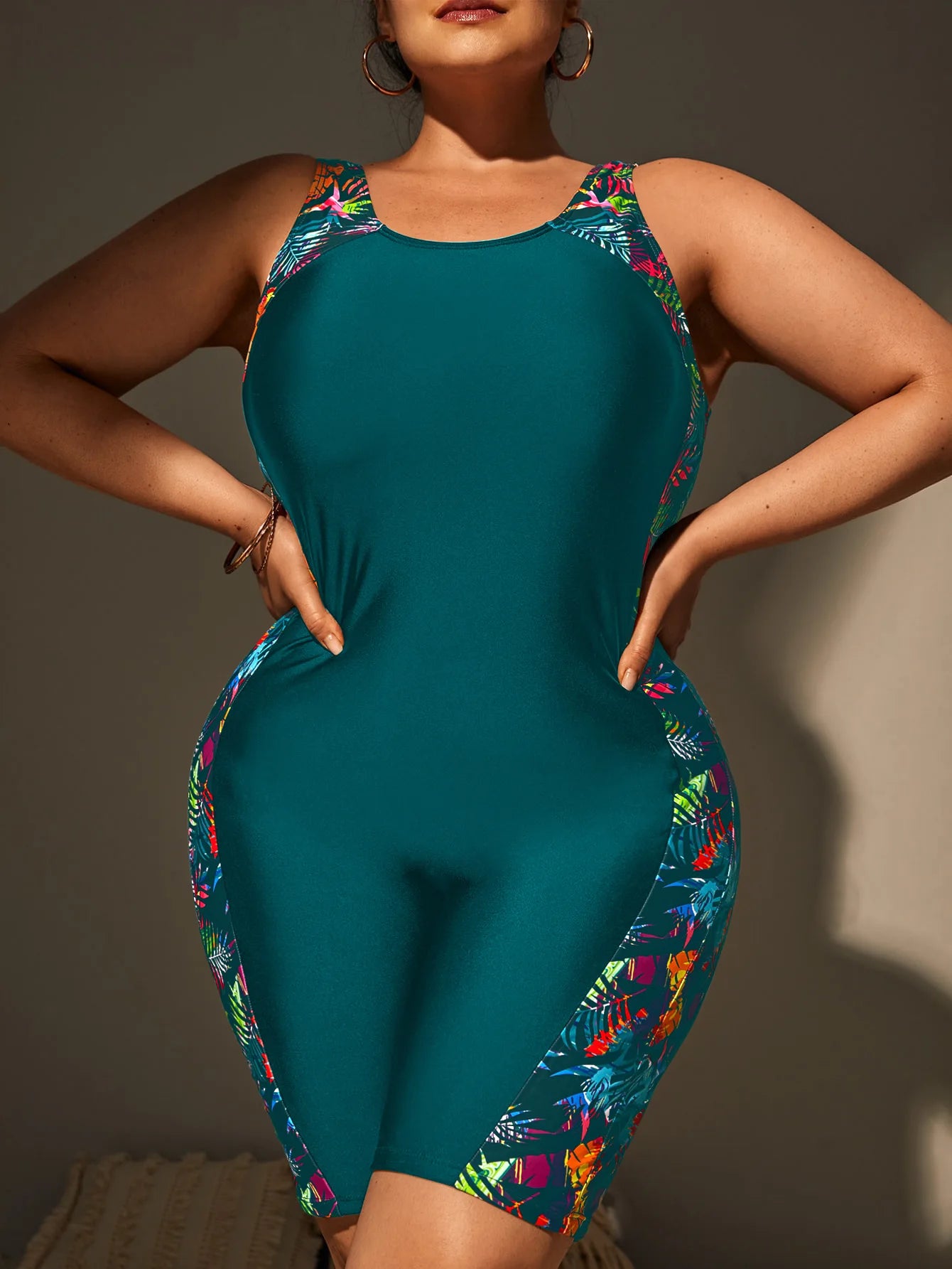 Solid Patchwork Plus Size Swimwear Women Strapped Push Up Large One Piece Swimsuit Summer Chubby Bathing Suit
