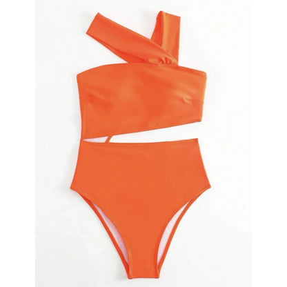 S - XL 13 Colors Asymmetric Cut Out One Piece Swimsuit Women Swimwear Female One Shoulder Padded Bather Bathing Suit Swim