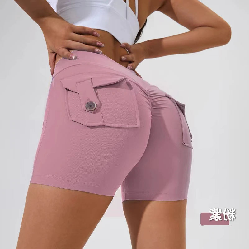 S-XL Nylon Women Scrunch Button Booty Sports Yoga Shorts Cycling Jogging Fitness High Waist Squat Proof Gym Active Leggings