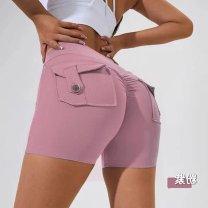 S-XL Nylon Women Scrunch Button Booty Sports Yoga Shorts Cycling Jogging Fitness High Waist Squat Proof Gym Active Leggings
