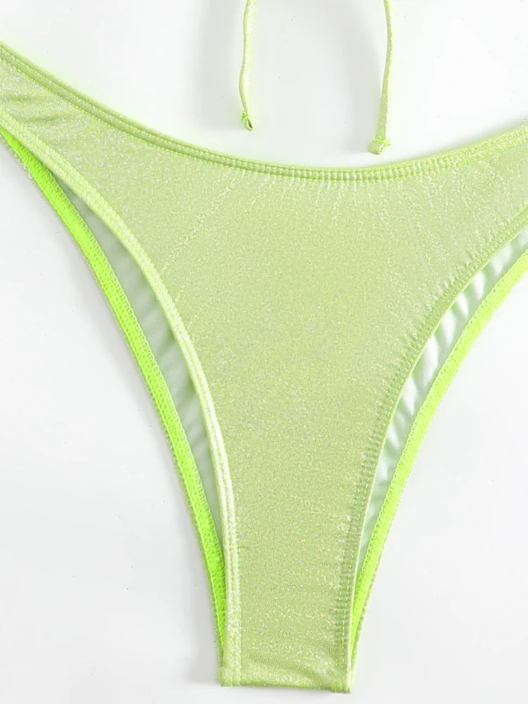 Solid Strapped Swimwear Women High Cut Thong Bikini Push Up Cross Hollow Swimsuit Summer Beach Bathing Suit