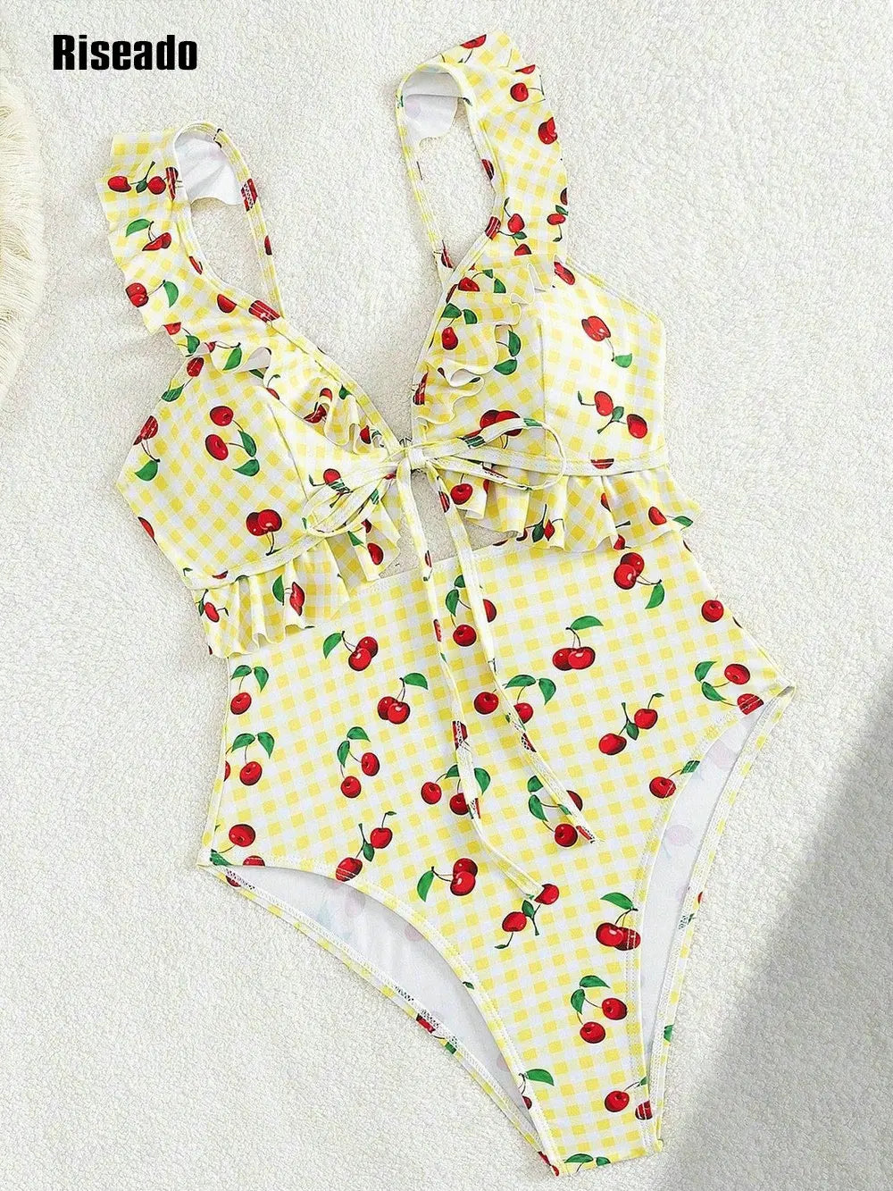 Women's Ruffled One Piece Swimsuit V Neck Lace Up Floral Print Ruched Slimming Monokini Cutout Swimwear