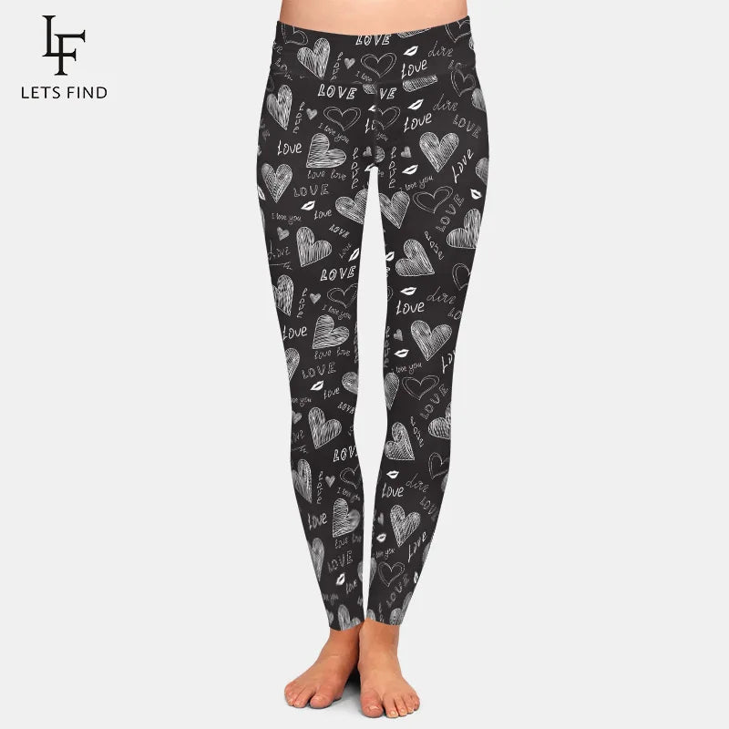 High Waist Women Fitness Leggings Fashion 3D Valentine's Pattern Printing Elastic Warm Slim Leggings