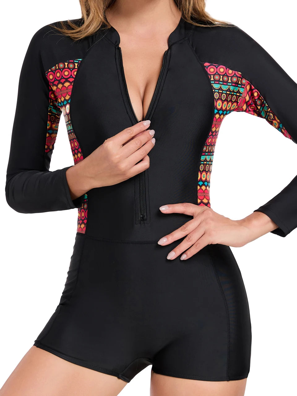 Rush Guard Long Sleeve Surfing Swimsuit Slim Women With Zipper Swimwear Female Bathers Bathing Swim Suit Printed Beachwear
