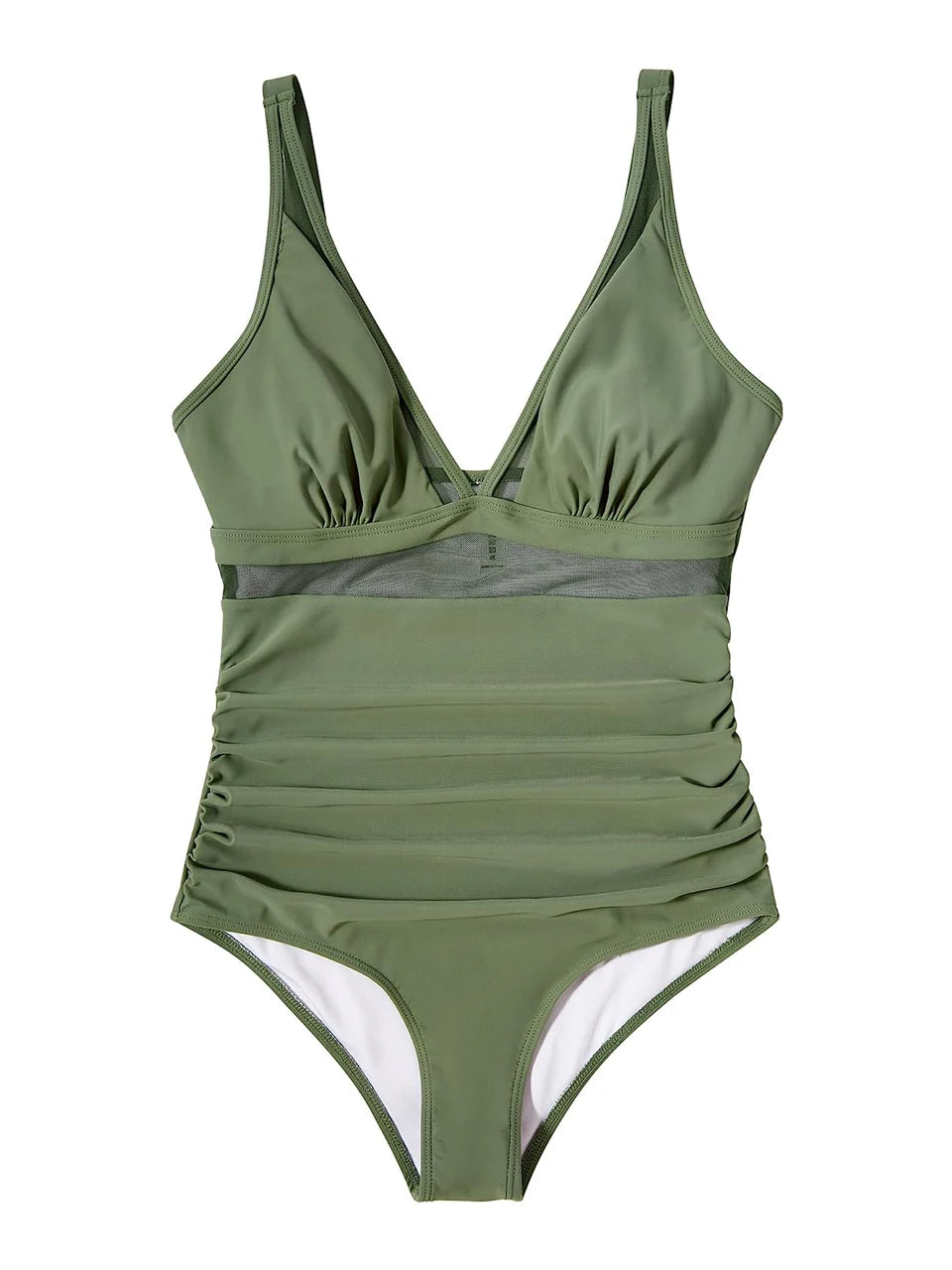 Mesh Panel Swimsuit One Piece High Cut Swimwear Women Solid Bathers Bathing Suit Female Backless Swimming Beachwear