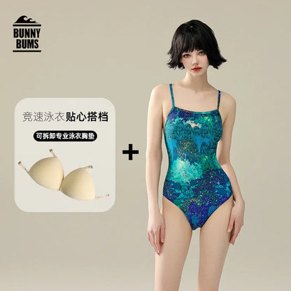 one-piece swimsuit women professional sports racing swimming pool hot spring quick-drying anti-chlorine swimsuit