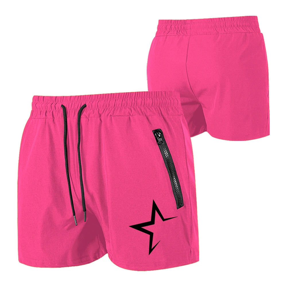 Men's Swimming Trunks with Double Zipper Pockets Summer Quick Dry Beach Shorts Star Print Gym Fitness Running Sport Shorts