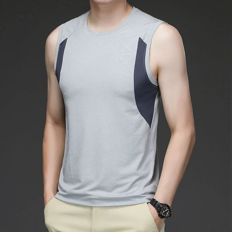 Men's Running T-shirt Gym Homme Vest Top Undershirt Sweatshirt Fitness Sports Sleeveless T-shirts Tees Singlet Marathon Wear Ice