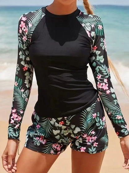 Long Sleeve Surfing Swimsuit Print Swimwear Women Two Pieces Diving Clothes Beachwear Bathing Swimming Swim Suit