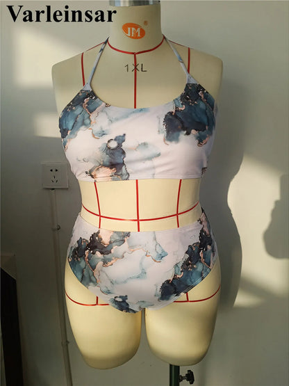 0XL - 4XL  Printed Bikini Large Size Swimwear Plus Size Women Swimsuit Female Two-pieces Bikini set Bather Bathing Suit
