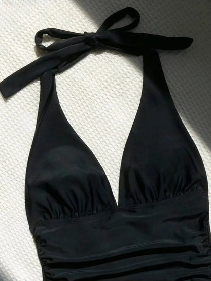 Halter Tankini Solid Swimsuit Women High Waist Swimwear Female Padded Bathing Swim Suit Swimming Beachwear Summer
