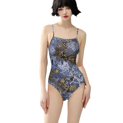 Racing swimsuit women's hot spring swimming pool print one-piece swimsuit nylon high elastic bikini