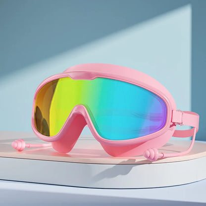 Adult swimming goggles anti fog high-definition swimming goggles silicone earplugs adjustable large frame swimming goggles