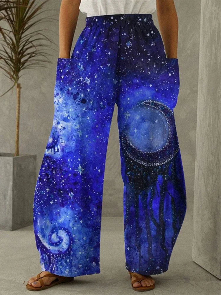 Galaxy Moon Stars Full Length Wide Leg Pants Printed Thin Hipster Fashion Trousers Summer Streetwear Sweatpants Women Clothing