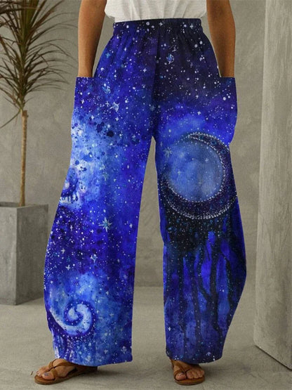 Galaxy Moon Stars Full Length Wide Leg Pants Printed Thin Hipster Fashion Trousers Summer Streetwear Sweatpants Women Clothing