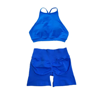 Seamless Dynamic High Neck Yoga Set Belly Bra Scrunch Women Workout Shorts Fitness Legging Sport Pant Active Wear