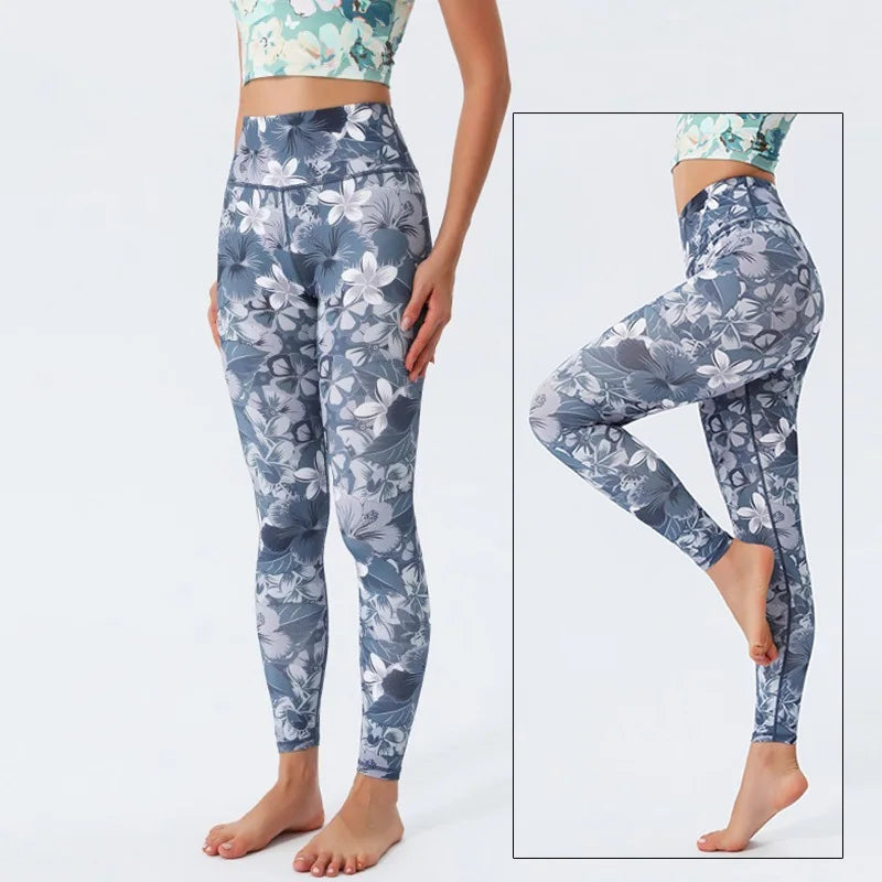 Yoga Pants Women High Waist Trainer Sports Leggings Long Tights Floral Push Up Running Trouser Workout Tummy Control