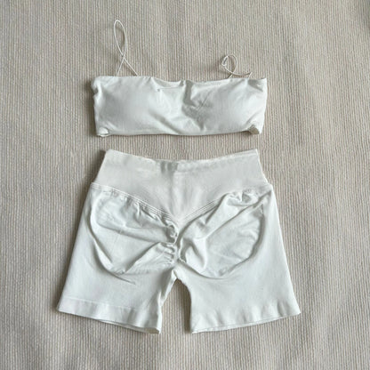 Mini Sports Bra for Women Yoga Set Backless Bandeau Strappy Gym Crop Top Seamless Scrunch Legging Workout Pant Active Wear