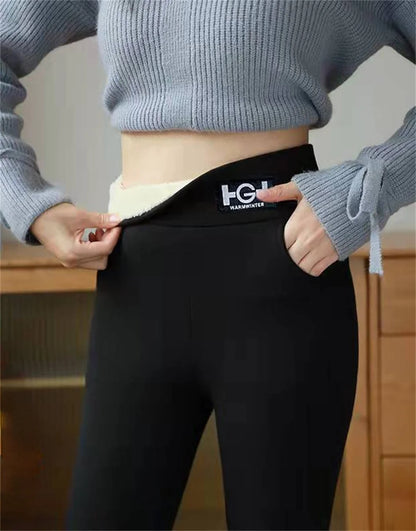 Winter Women Leggings Solid Warm Leggings Thicken Lamb wool Hight Waist Fleece Keep Butt Lift High Stretchy Walking Pants Pocket