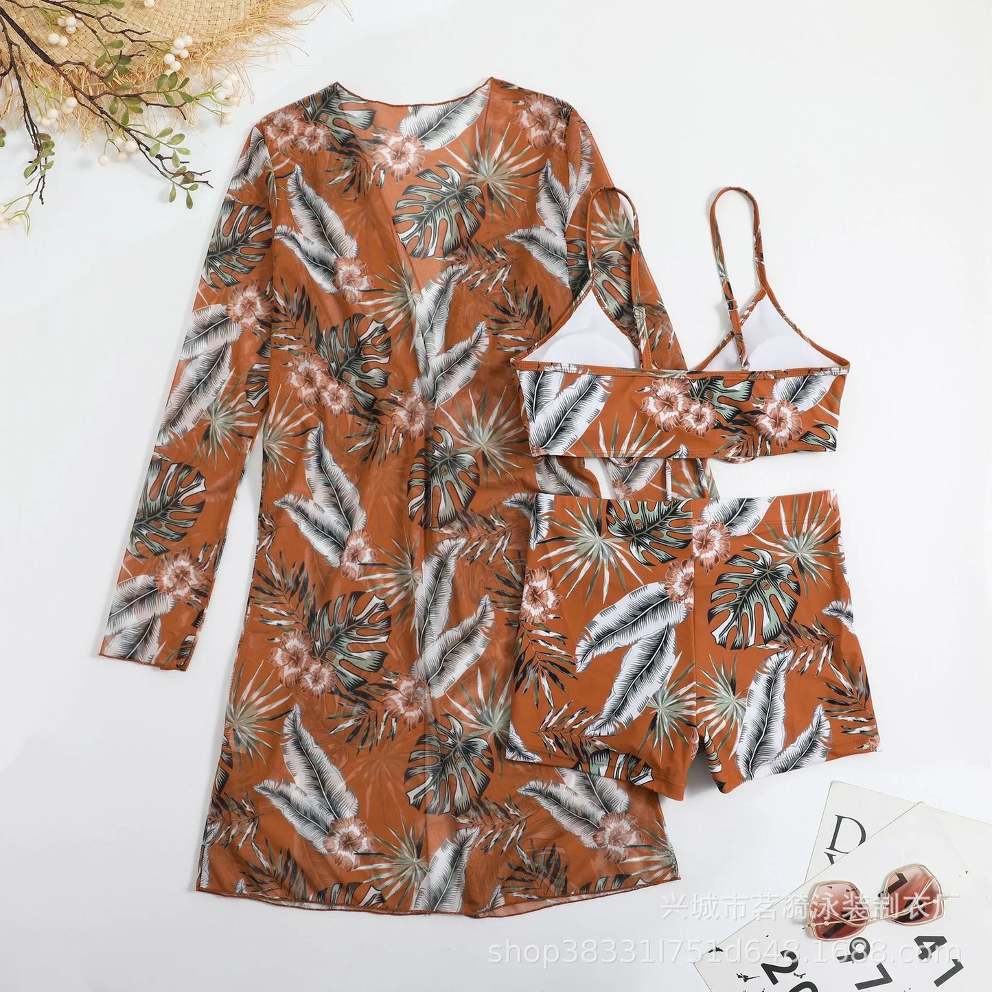 Summer Print Bikinis Swimwear Female Swimsuit Beachwear Push Up Three-Piece Bikini Set Women Swimming Bathing Suit