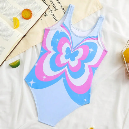 Blue Girls One Piece Swimsuit 7-12 Year Kids Swim Suit Teenage Children's Swimwear 2025 Butterfly Bathing Suits Beach Bodysuit