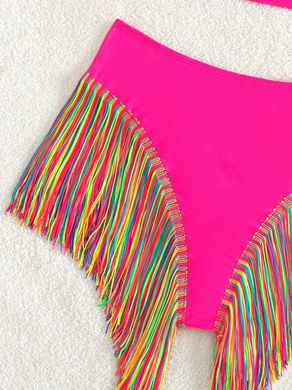 Fringe Tassel One Shoulder High Waist Bikini Women Swimwear Female Swimsuit Two-pieces Bikini Set Hollow Out Bathing Suit Swim