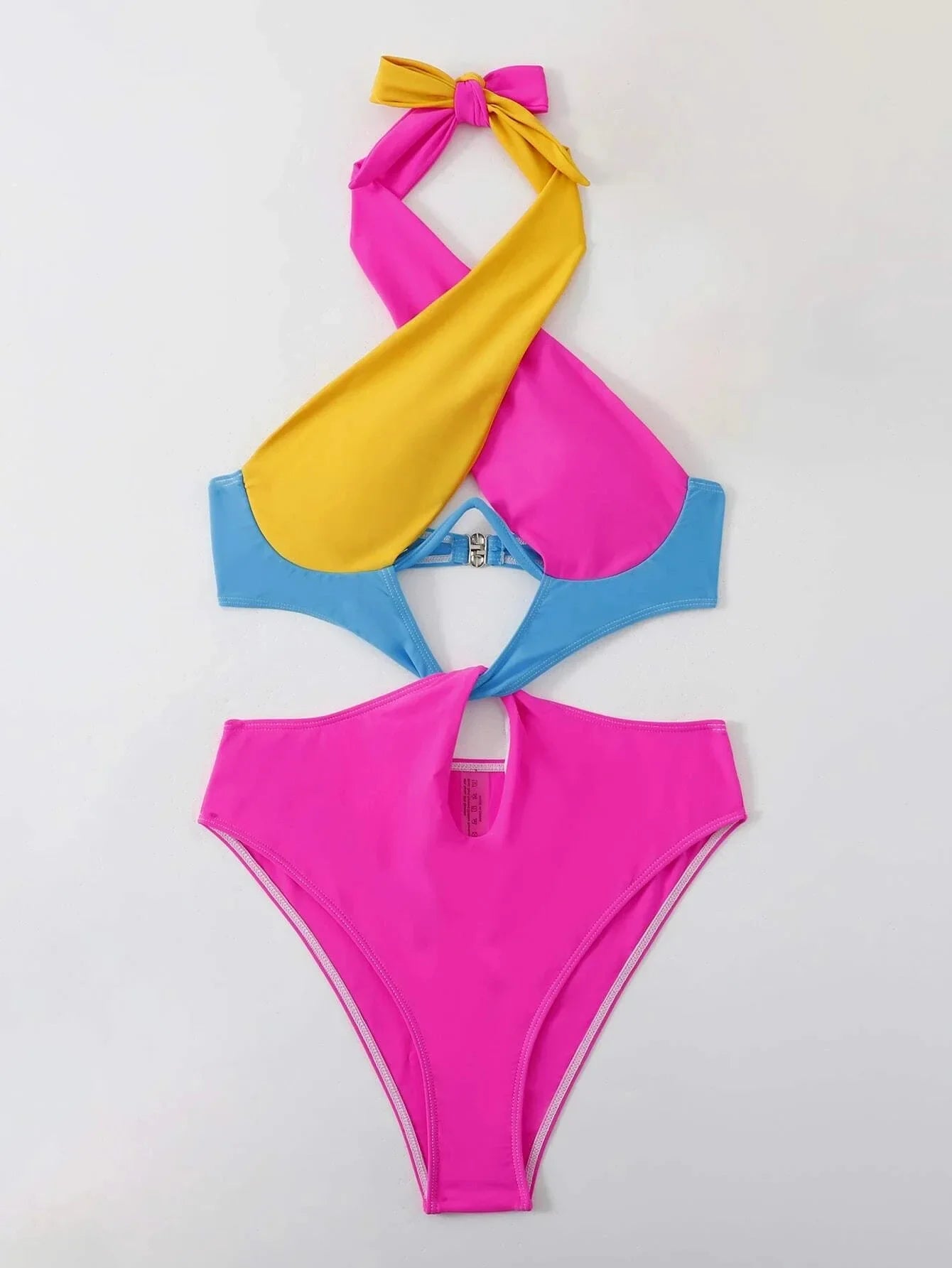 Orange Patchwork One Piece Swimwear Women Halter Cross Underwire Hollow Out Backless Bathing Suit Holiday Swimsuit
