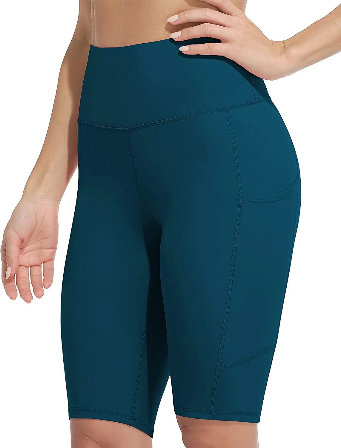 Anfilia Women Yoga Shorts Jogging  Running Sports Shorts  High-waist with Side Pockets Workout Shorts