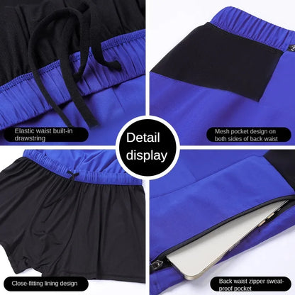 Running Shorts Men Double Deck Sports Shorts with Pockets Fitness Gym Wear Men's Workout Basketball Training Jogging Short Pants