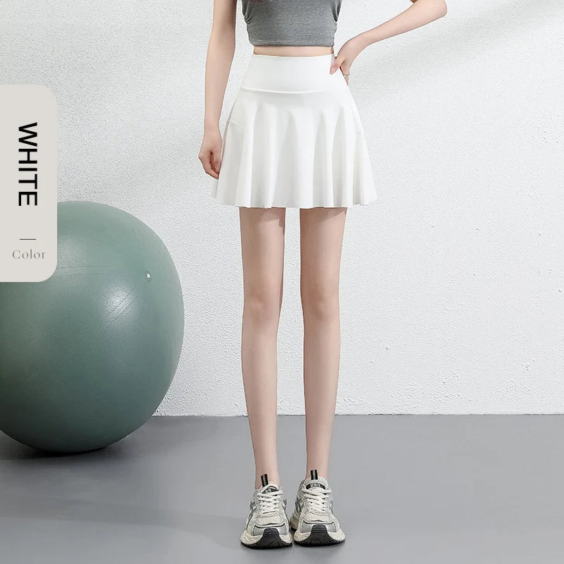 Sports Short Skirt Women's High Elastic Sharkskin Fabric Mini Tennis Yoga Skirts Pocket Safety Shorts Skirt