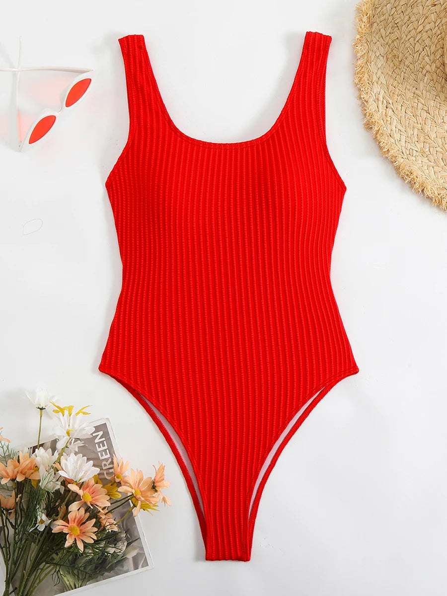 Striped One Piece Swimsuit Women Strappy Swimwear Female Solid Bathers Bathing Swimming Swim Suit Beachwear