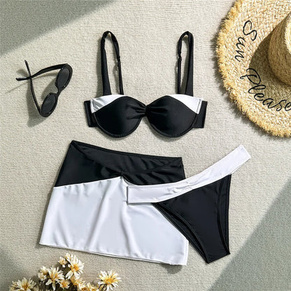 3PCS With Skirt Splicing Underwired Bikini Female Swimsuit Three-pieces Bikini set Women Swimwear Bather Bathing Suit Swim