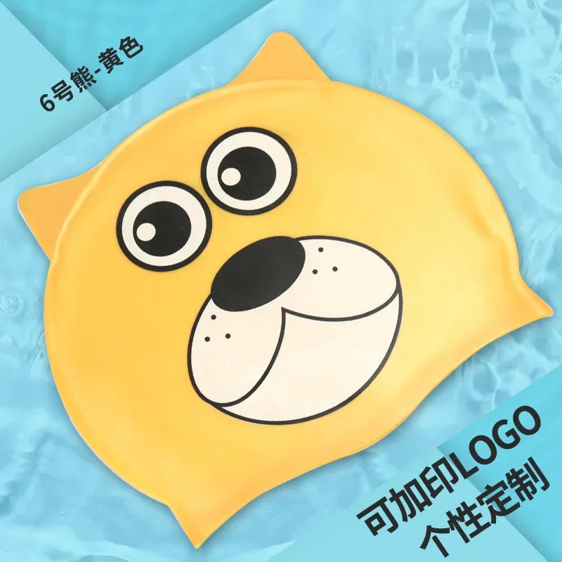 Children's Swimming Caps Waterproof Cartoon Swimming Cap for Boys and Girls Universal Cartoon Fish Shaped Soft Silicone Swim Cap