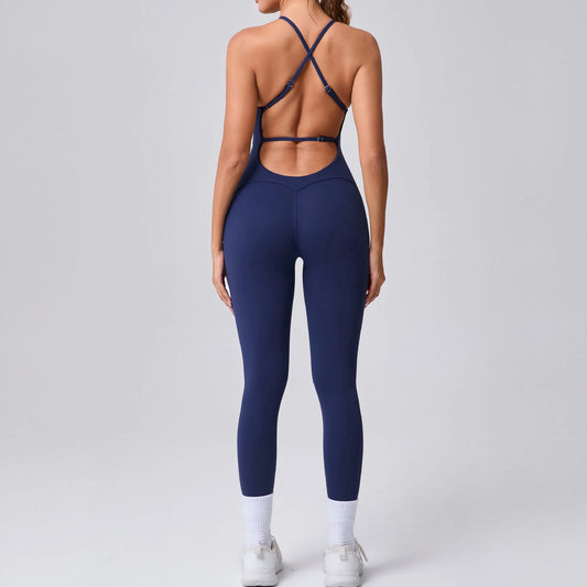 Women's Cut-Out Scrunch Gym Romper with Adjustable Straps