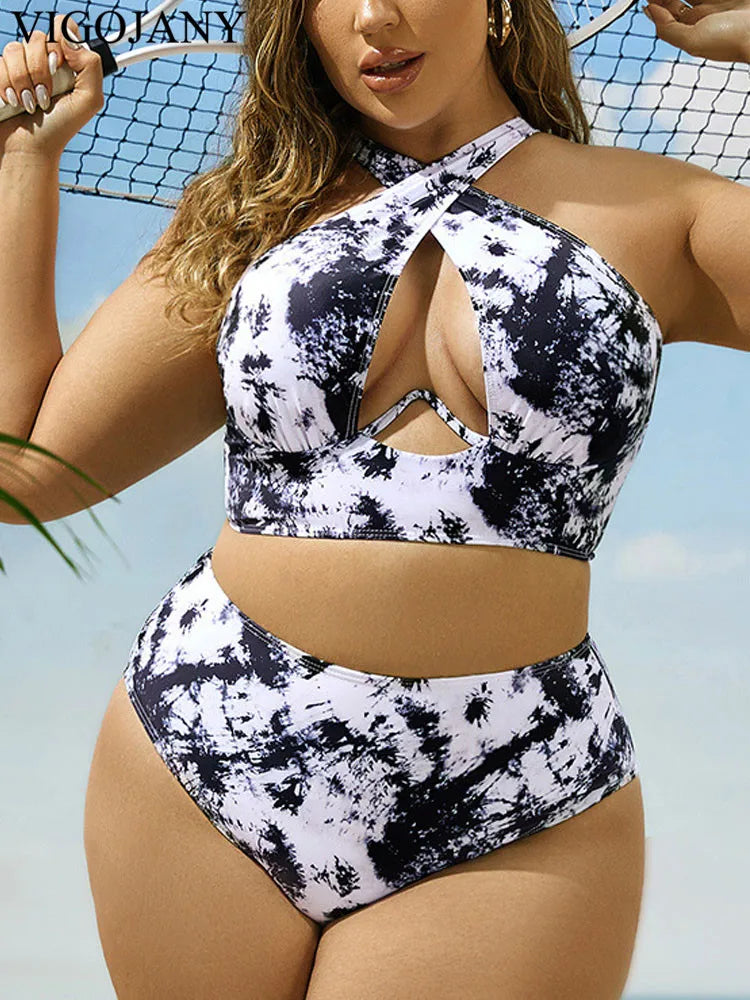 2 Piece Plus Size Bikini Women Push Up Hollow Swimsuit High Waist Swimwear Brazilian Lady Bathing Suit