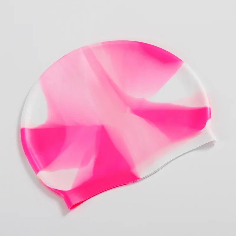 Color Block Silicone Adult Waterproof Swimming Cap Dry Hair Swim Cap for Men Women Protect Ear Swim Hat Swimming Accessories