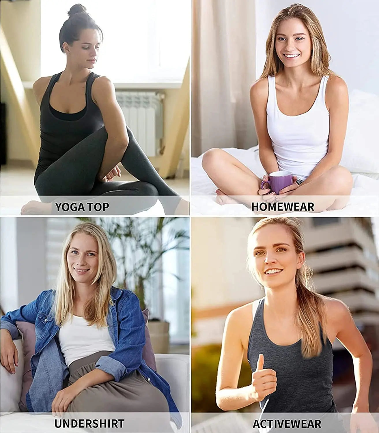 Attraco Women's Camisole 2PCS Cotton Solid with Build-in Shelf Bra Tank Tops U-Neck Soft Breathable Basic Sleepwear