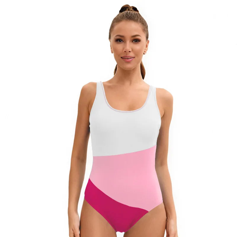 Women's One Piece Swimsuit Tummy Control Bathing Swim Suit Slimming Color Block Scoop Neck Summer Swimwear for Lady