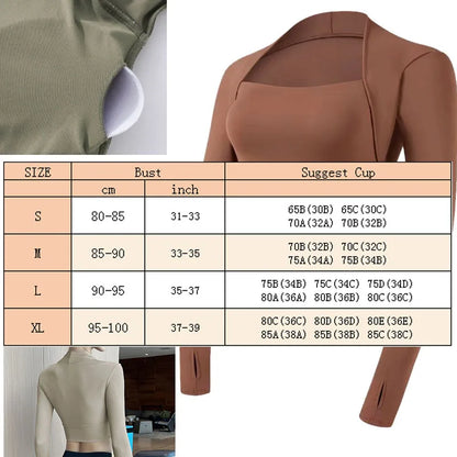 Aiithuug Padded Yoga Shirts Long Sleeve Yoga Crop Tops Low Cut Shirts Gym Shirt Workout Gym Top Insert Pads Slim Fit Sports