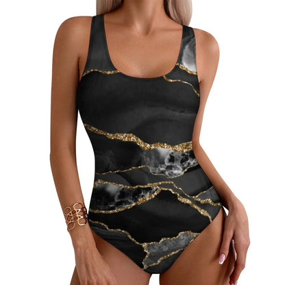Liquid Marble Abstract Swimsuit Stripe Art Push Up Swimwear One Piece Holiday Pool Bathing Suits Bodysuit Design Beach Wear