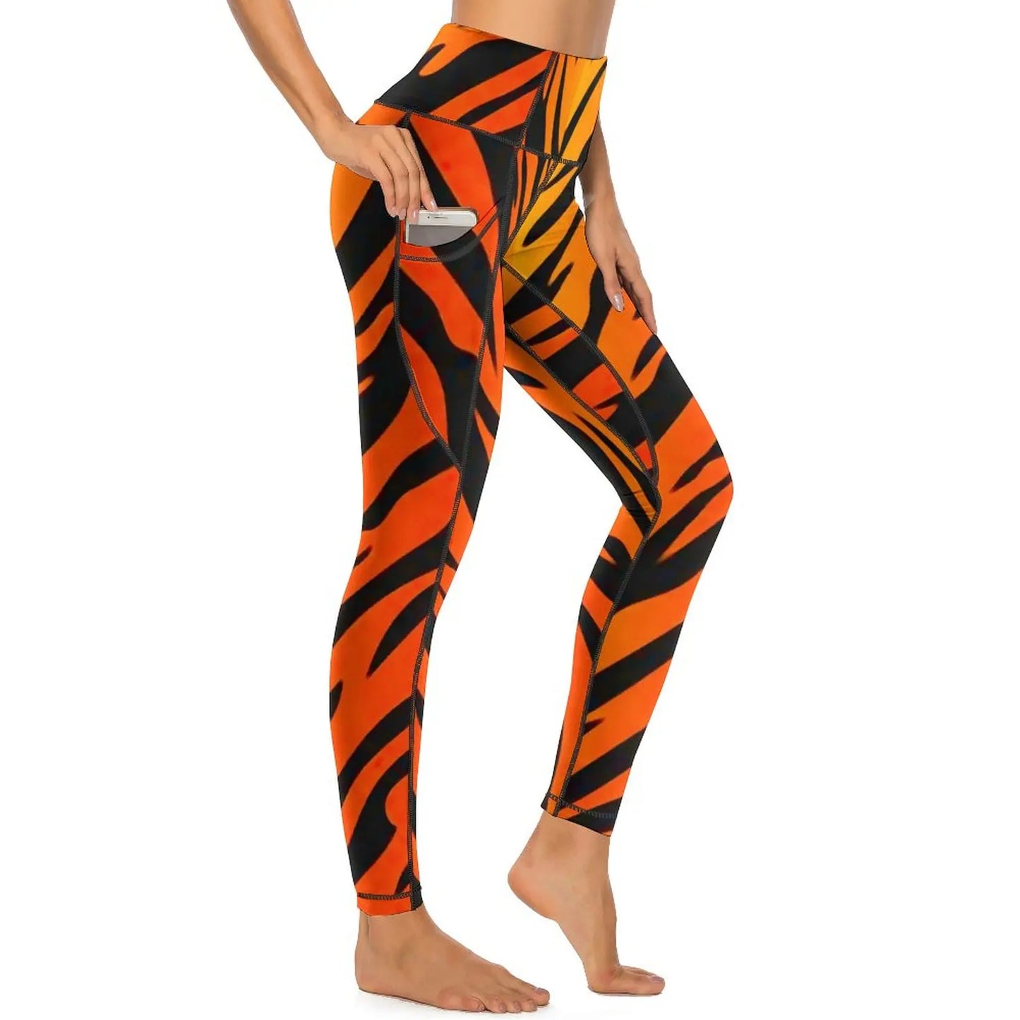 Red Fire Yoga Pants Pockets Abstract Print Leggings Push Up Kawaii Yoga Sports Tights Quick-Dry Workout Gym Leggins