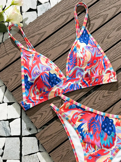 Women's Open-Back Binding Printed Bikini Swimwear Arrival From Europe And America Fashionable Beachwear