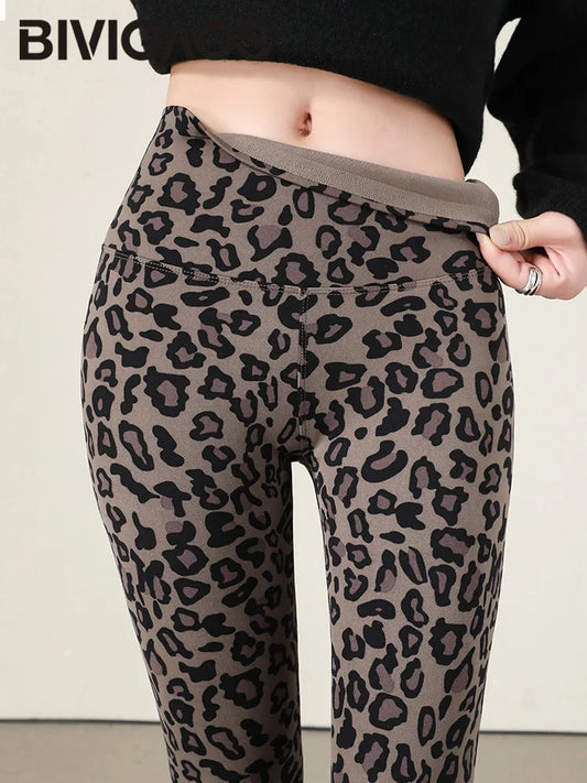 Thin Velvet Fashion Leopard Sharkskin Leggings Women High Waisted Slim Tight Warm Leggings